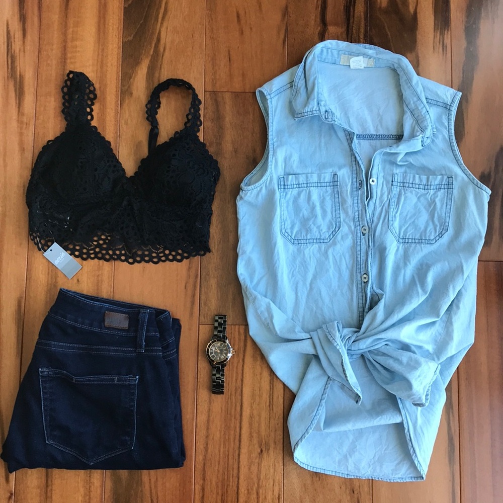 Chambray sleeveless top